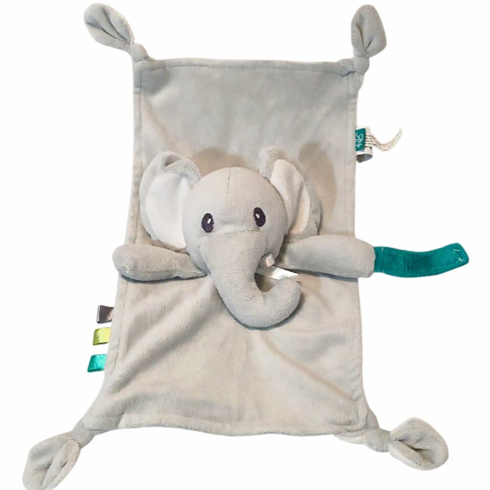 Honey Bunny Gray Elephant Paci Knotted Corners Lovey Security Blanket 15" X 8"